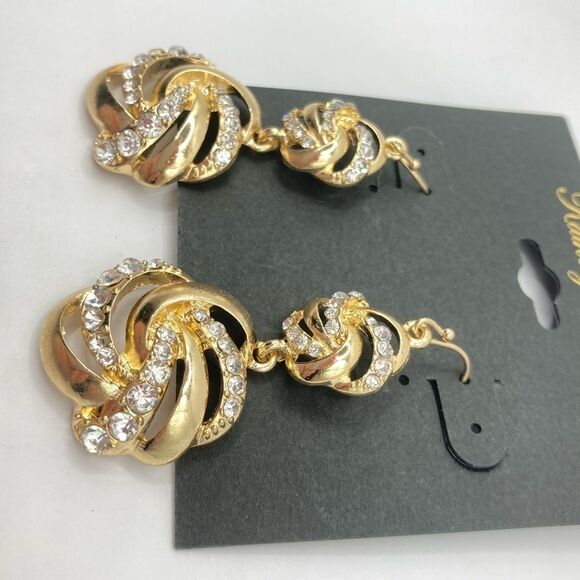 Katheryn Kent Gold Twist Rhinestone Dangle Earrings - Picture 2 of 4